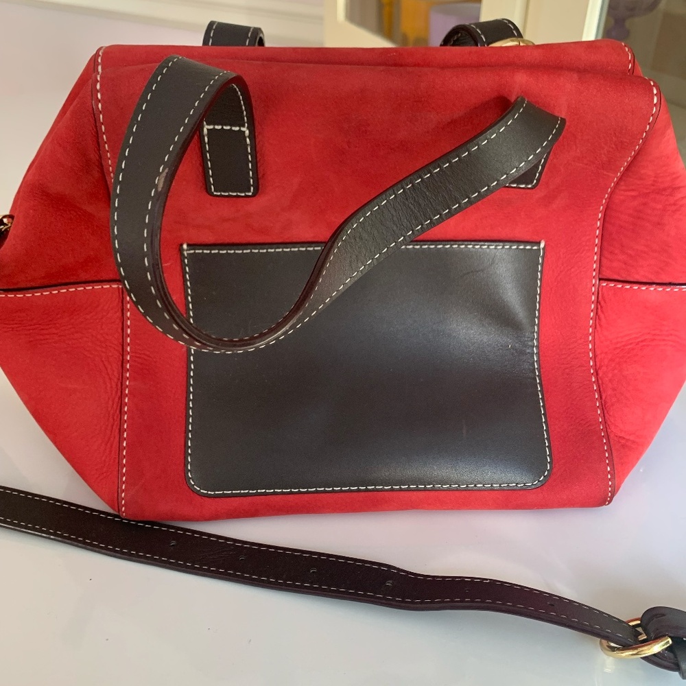 Frances Valentine "Sabrina" Satchel in Red Nubuck w/ Chocolate 🍫Accents - Picture 4 of 15